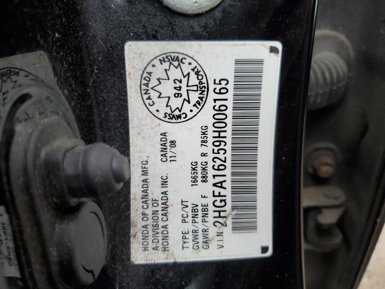 2009 Honda Civic VIN 2HGFA16259H006165 Copart auction photo, front end / side damage thumbnail 13