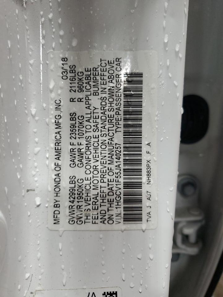 2018 Honda Accord VIN 1HGCV1F55JA140257 Copart auction photo, front end damage thumbnail 13