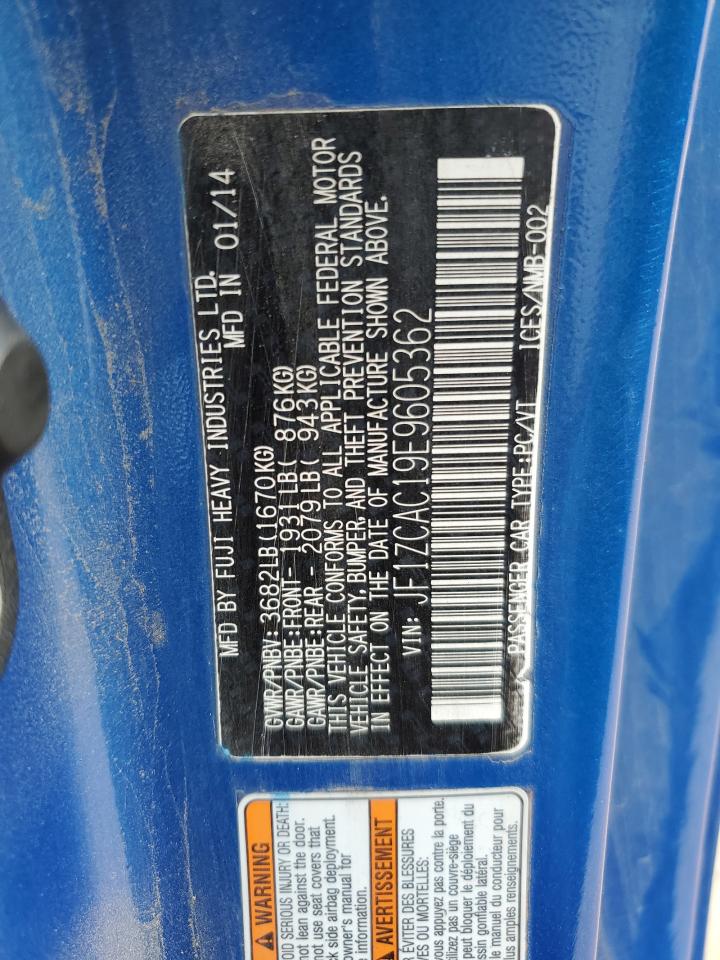 2014 Subaru BRZ VIN JF1ZCAC19E9605362 Copart auction photo, rear end damage thumbnail 12