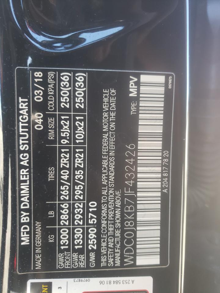 2018 Mercedes-Benz GLC VIN WDC0J8KB7JF432426 Copart auction photo, front end / side damage thumbnail 14