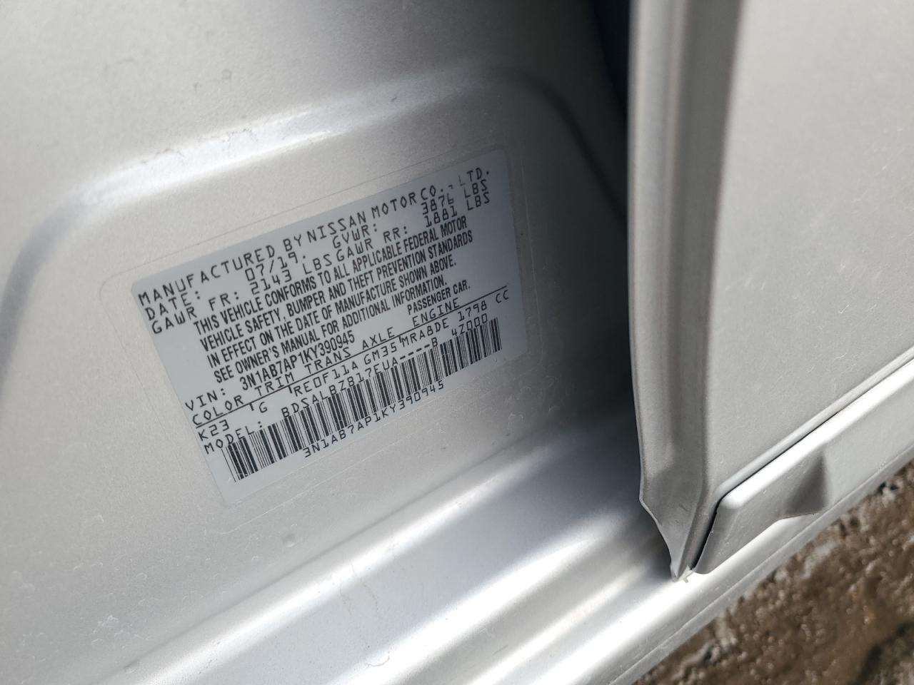 2019 Nissan Sentra VIN 3N1AB7AP1KY390945 Copart auction photo, rollover damage thumbnail 12