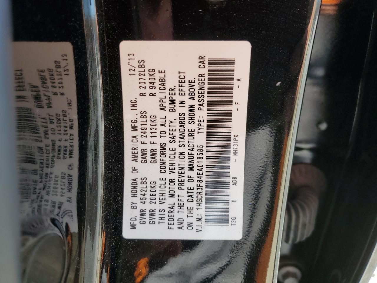 2014 Honda Accord VIN 1HGCR3F84EA018585 Copart auction photo, front end damage thumbnail 13