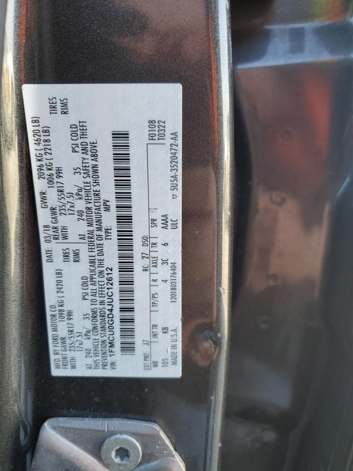 2018 Ford Escape VIN 1FMCU0GD4JUC12612 Copart auction photo, mechanical damage thumbnail 13