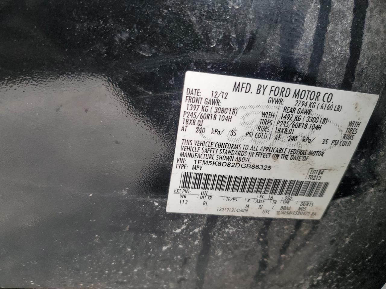 2013 Ford Explorer VIN 1FM5K8D82DGB86325 Copart auction photo, front end damage thumbnail 13