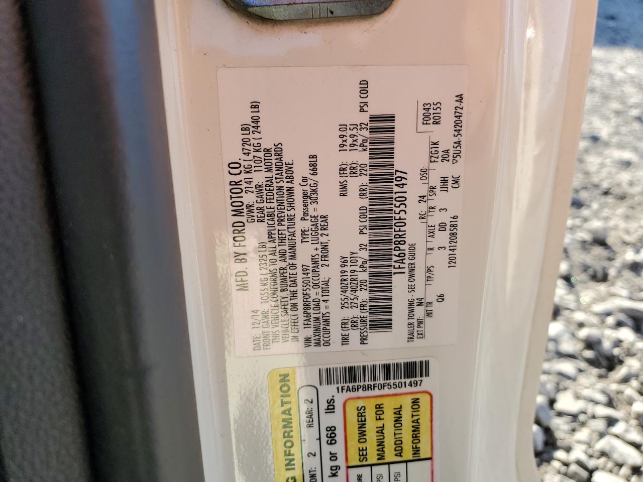 2015 Ford Mustang VIN 1FA6P8RF0F5501497 Copart auction photo, front end / mechanical damage thumbnail 14