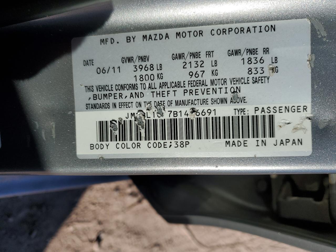 2011 Mazda 3 VIN JM1BL1UF7B1496691 Copart auction photo, side / front end damage thumbnail 12