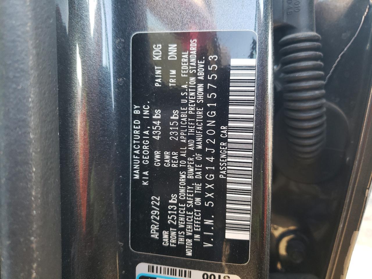 2022 KIA K5 VIN 5XXG14J20NG157553 Copart auction photo, undercarriage / side damage thumbnail 14