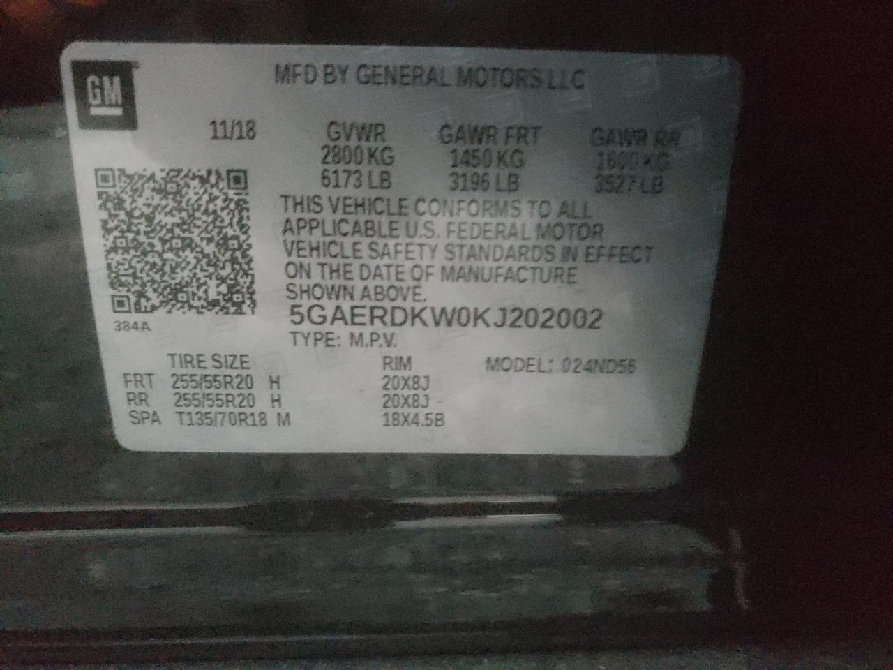 2019 Buick Enclave VIN 5GAERDKW0KJ202002 Copart auction photo, front end / side damage thumbnail 13
