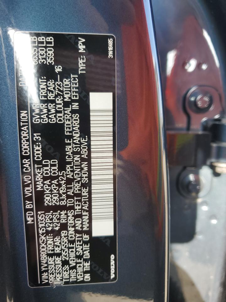 2019 Volvo XC90 VIN YV4BR0CK5K1510351 Copart auction photo, side / rear end damage thumbnail 13