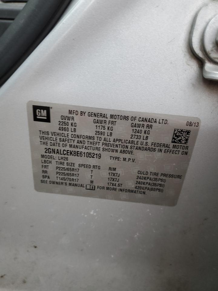 2014 Chevrolet Equinox VIN 2GNALCEK8E6105219 Copart auction photo, front end damage thumbnail 15