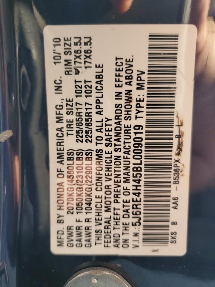 2011 Honda CR-V VIN 5J6RE4H45BL009019 Copart auction photo, front end damage thumbnail 14