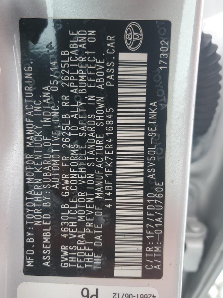 2014 Toyota Camry VIN 4T4BF1FK7ER416845 Copart auction photo, front end damage thumbnail 14