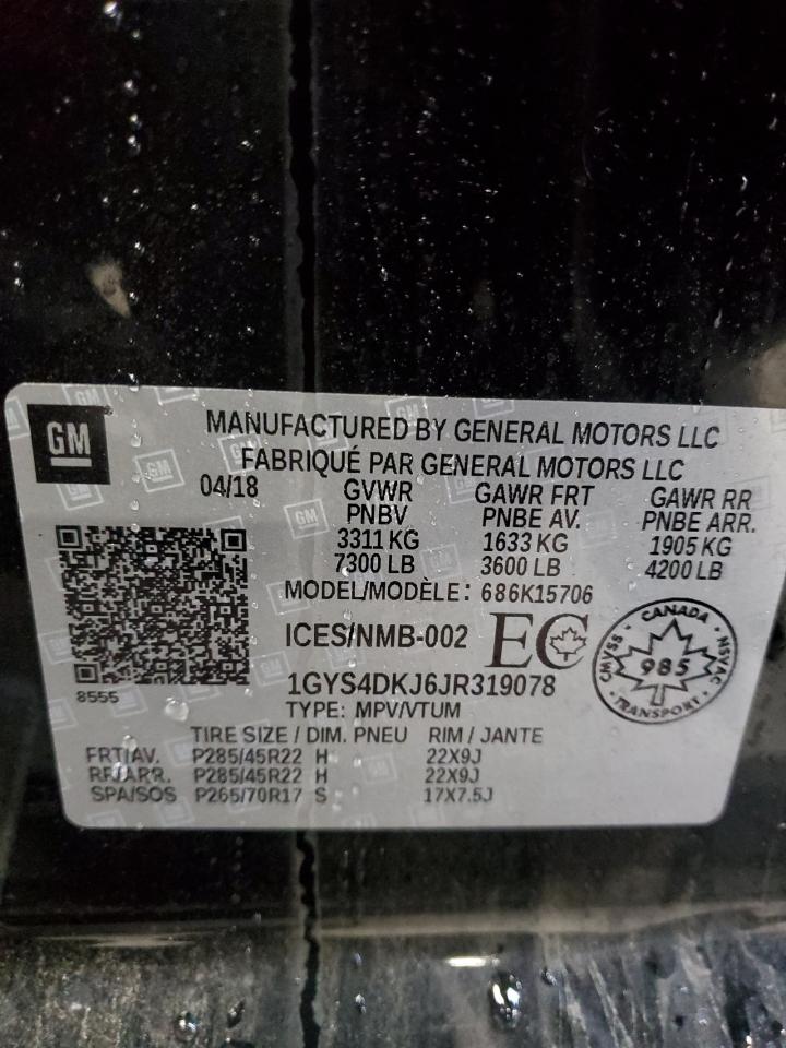 2018 Cadillac Escalade VIN 1GYS4DKJ6JR319078 Copart auction photo, front end damage thumbnail 15