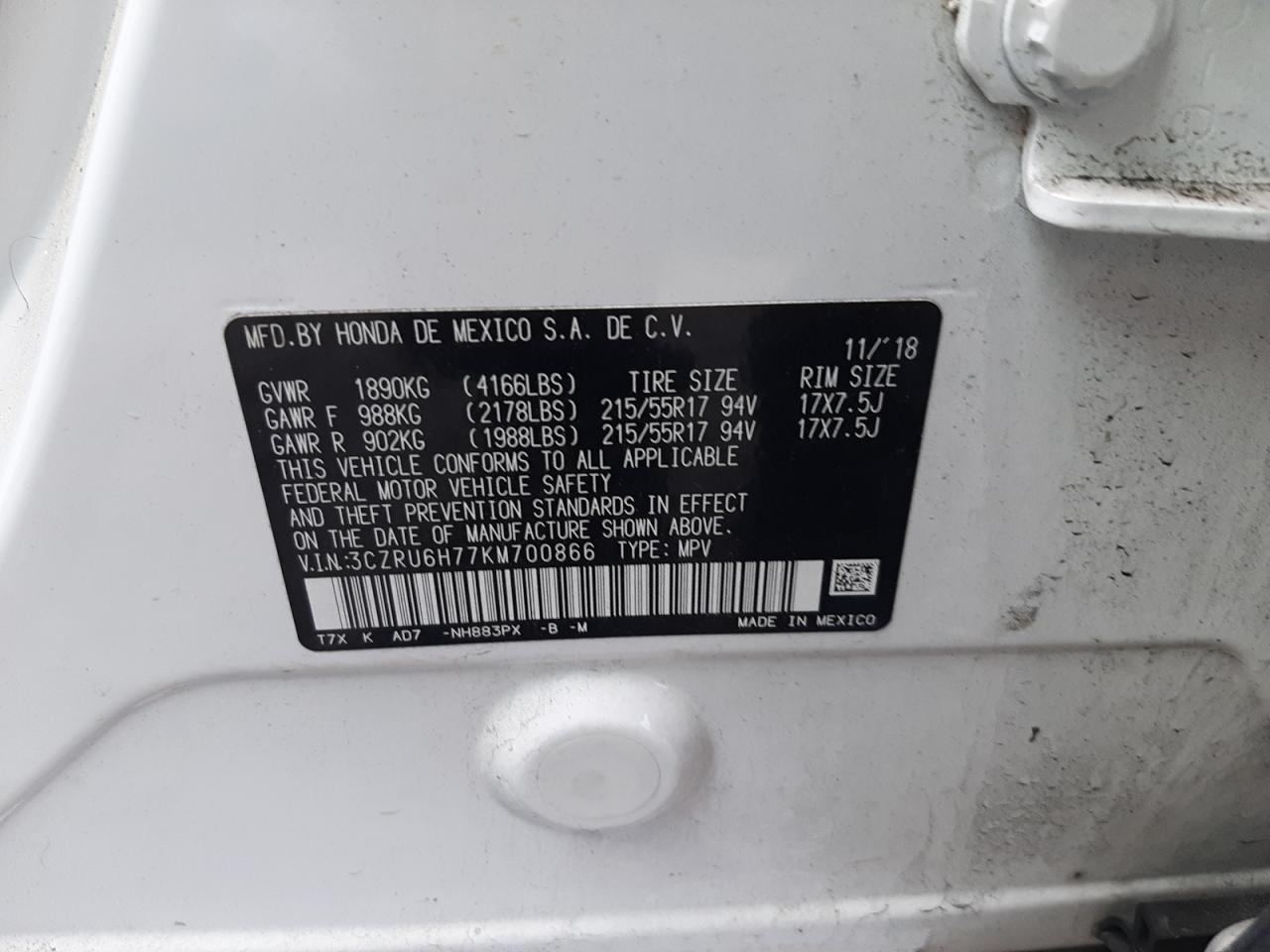 2019 Honda HR-V VIN 3CZRU6H77KM700866 Copart auction photo, all over damage thumbnail 13