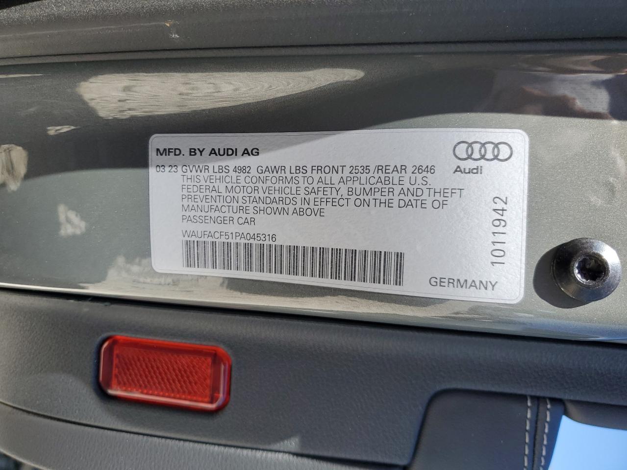 2023 Audi A5 VIN WAUFACF51PA045316 Copart auction photo, rear end damage thumbnail 13
