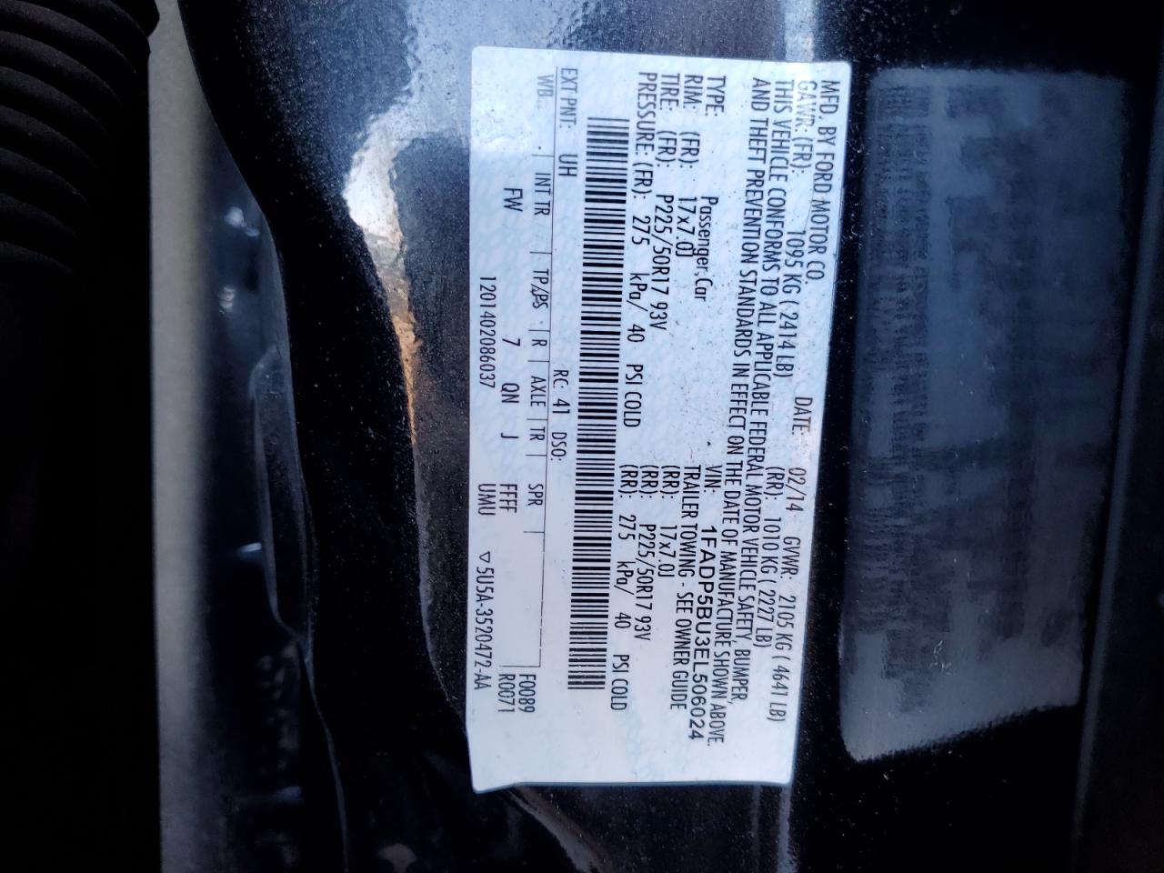 2014 Ford C-MAX VIN 1FADP5BU3EL506024 Copart auction photo, front end / minor dent/scratches damage thumbnail 14
