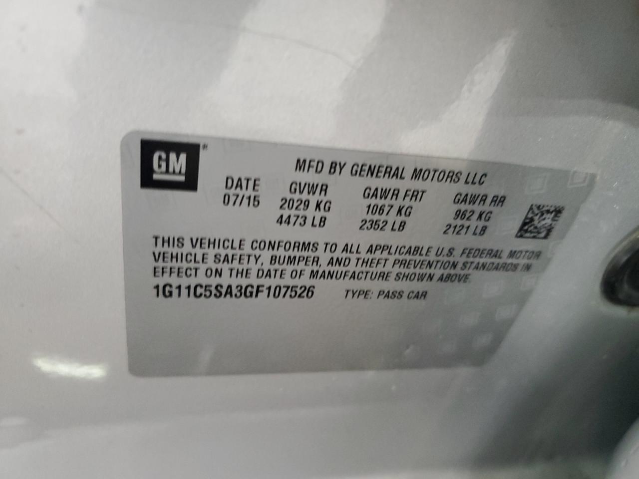 2016 Chevrolet Malibu VIN 1G11C5SA3GF107526 Copart auction photo, front end damage thumbnail 13