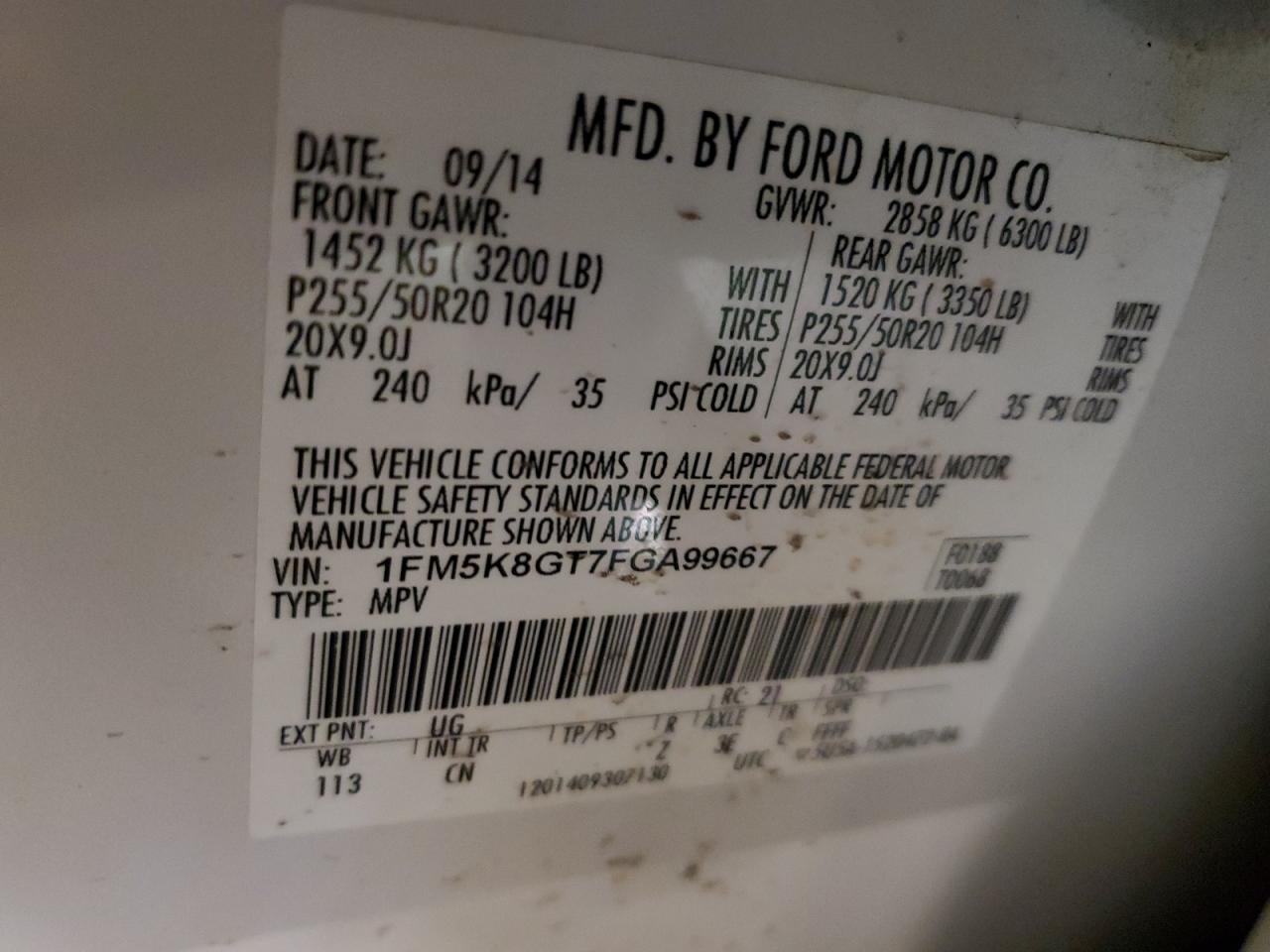 2015 Ford Explorer VIN 1FM5K8GT7FGA99667 Copart auction photo, front end damage thumbnail 15