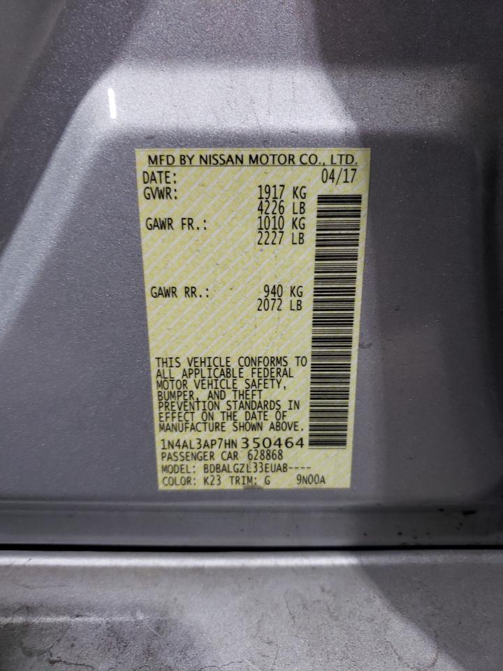 2017 Nissan Altima VIN 1N4AL3AP7HN350464 Copart auction photo, rear end / front end damage thumbnail 12