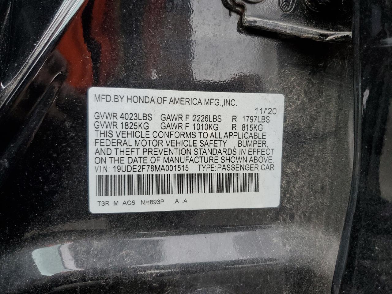 2021 Acura ILX VIN 19UDE2F78MA001515 Copart auction photo, front end / side damage thumbnail 12