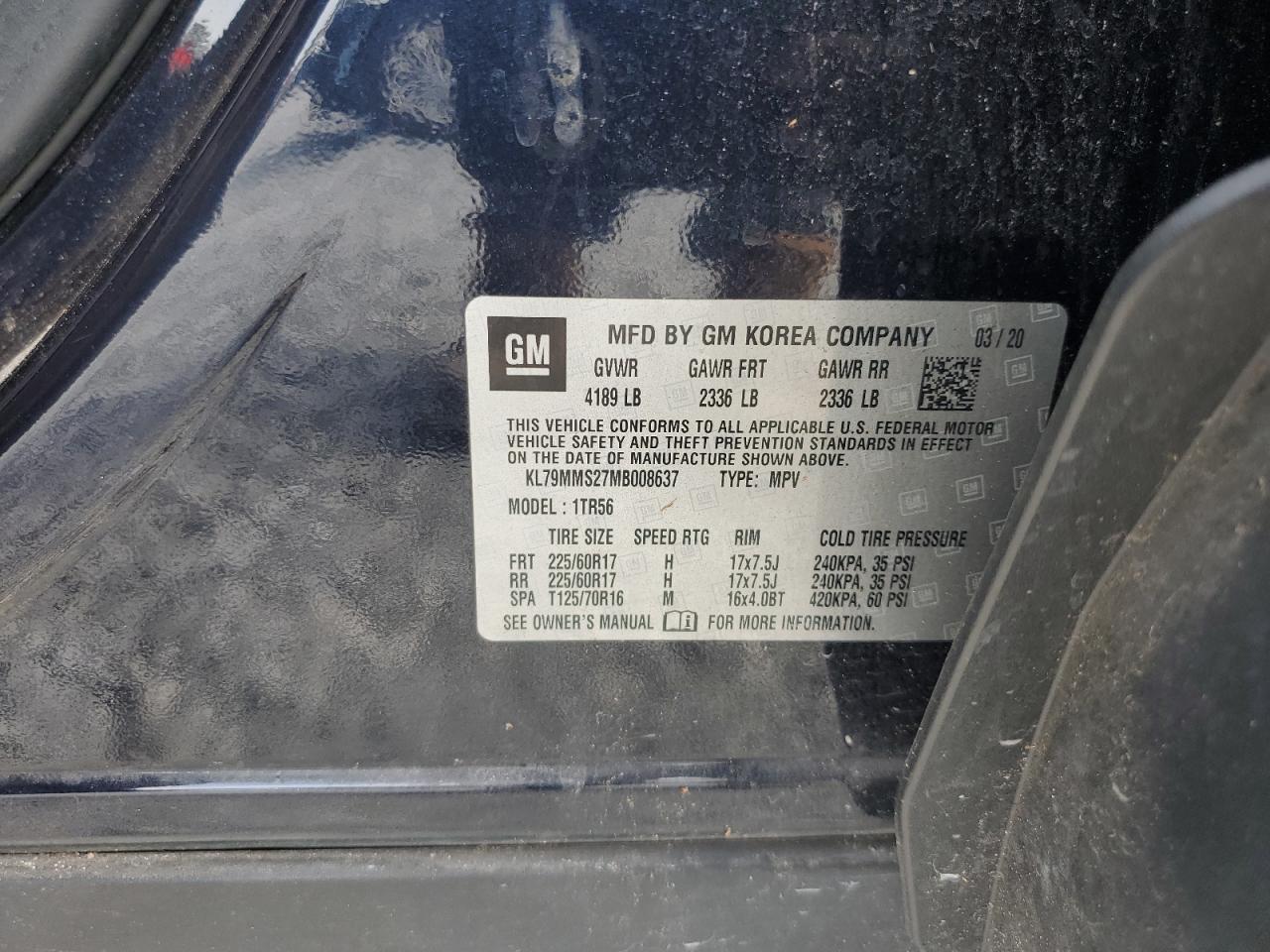 2021 Chevrolet TrailBlazer VIN KL79MMS27MB008637 Copart auction photo, normal wear damage thumbnail 13