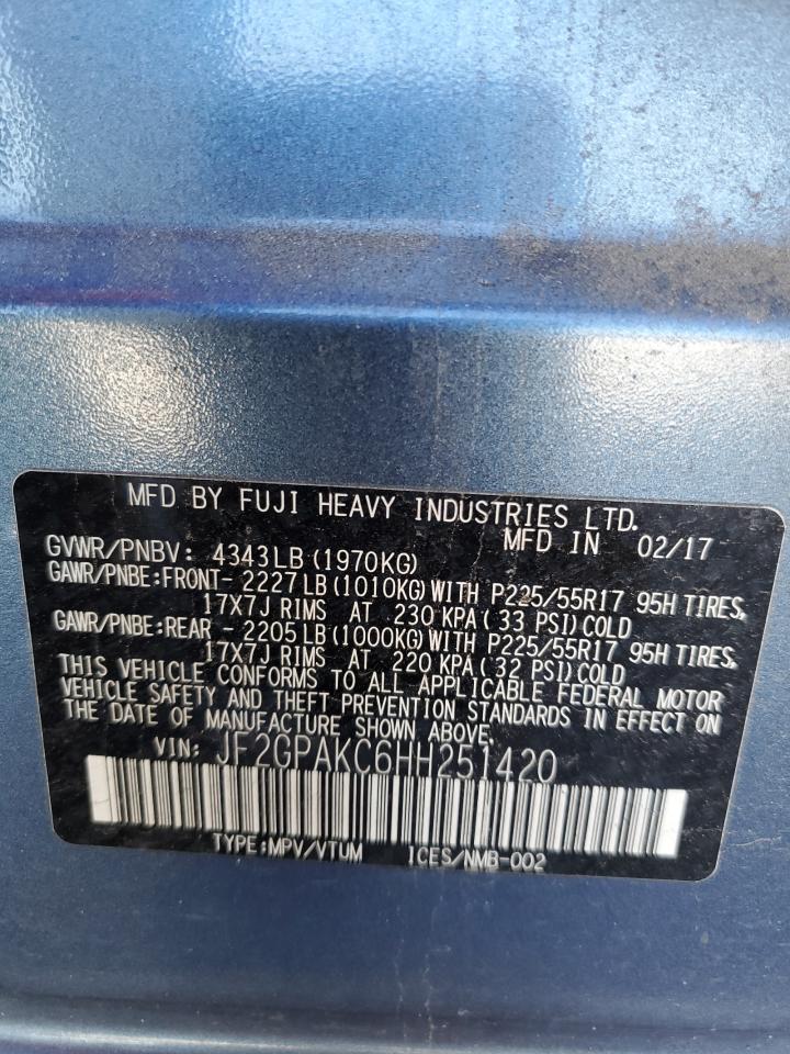 2017 Subaru XV VIN JF2GPAKC6HH251420 Copart auction photo, front end / mechanical damage thumbnail 14