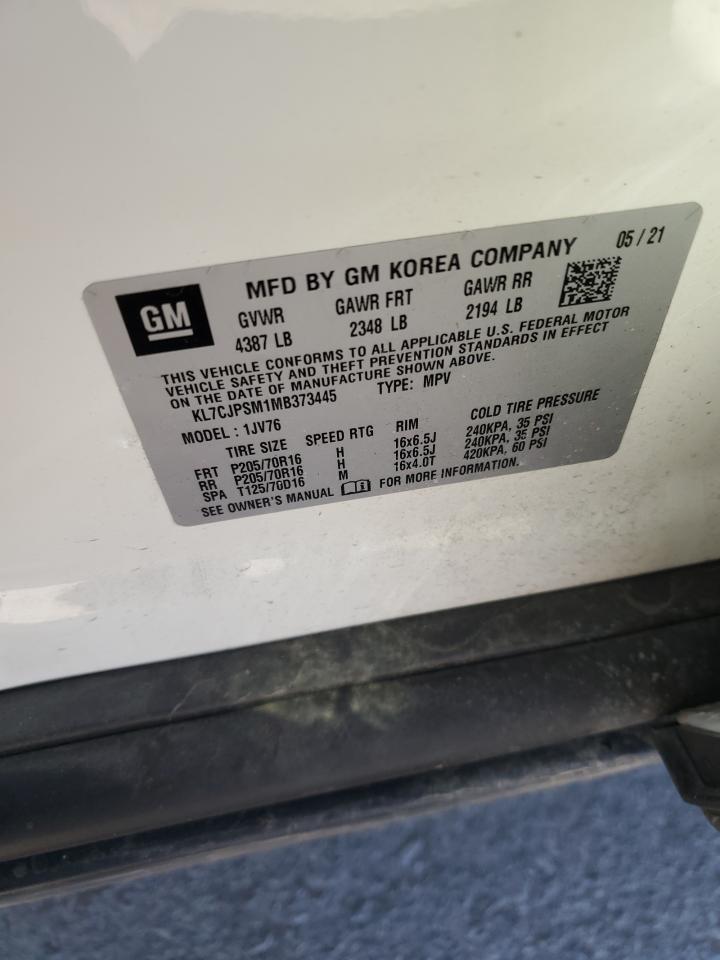 2021 Chevrolet Trax VIN KL7CJPSM1MB373445 Copart auction photo, front end damage thumbnail 15
