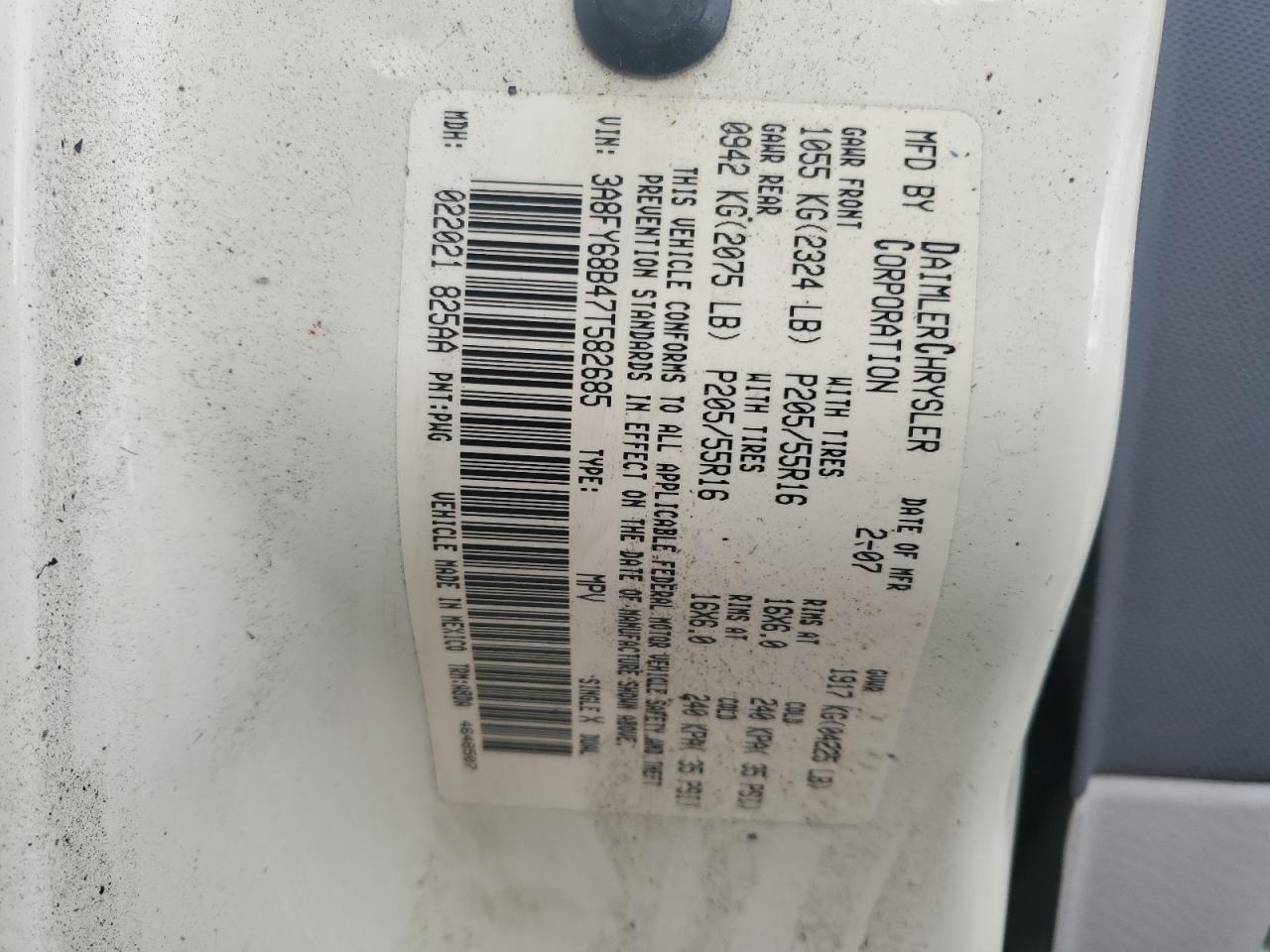 2007 Chrysler PT Cruiser VIN 3A8FY68B47T582685 Copart auction photo, normal wear damage thumbnail 12
