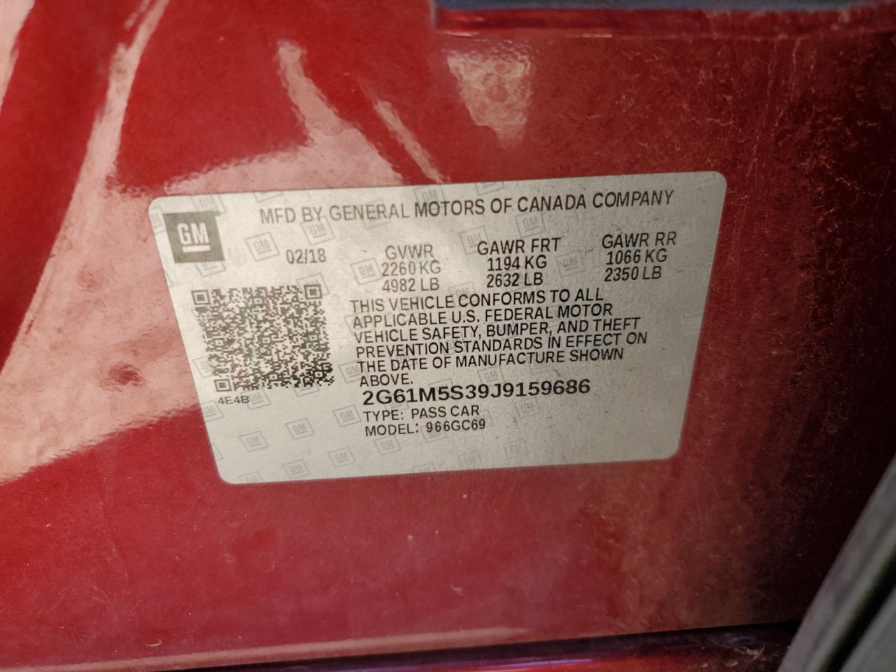 2018 Cadillac XTS VIN 2G61M5S39J9159686 Copart auction photo, front end / side damage thumbnail 13