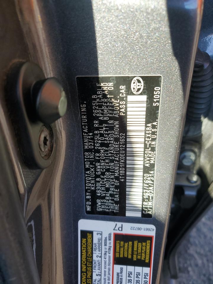 2014 Toyota Camry VIN 4T1BD1FK0EU121652 Copart auction photo, front end / rear end damage thumbnail 14