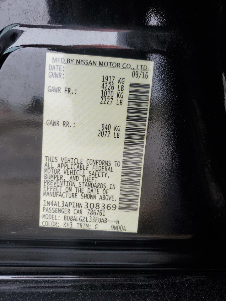 2017 Nissan Altima VIN 1N4AL3AP1HN308369 Copart auction photo, rear end damage thumbnail 14