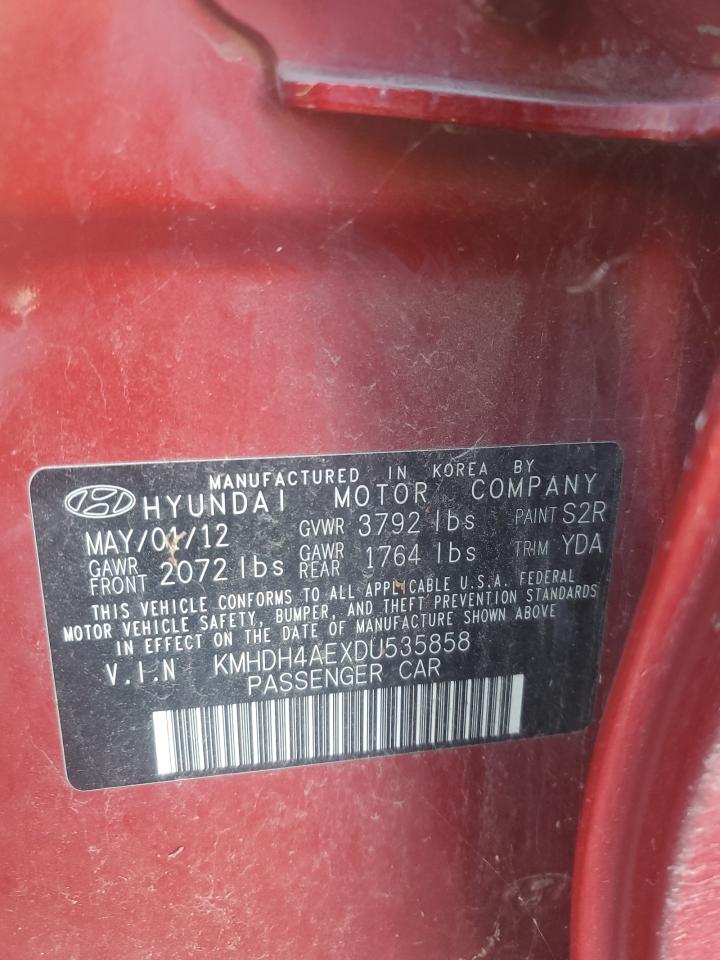 2013 Hyundai Elantra VIN KMHDH4AEXDU535858 Copart auction photo, front end damage thumbnail 12
