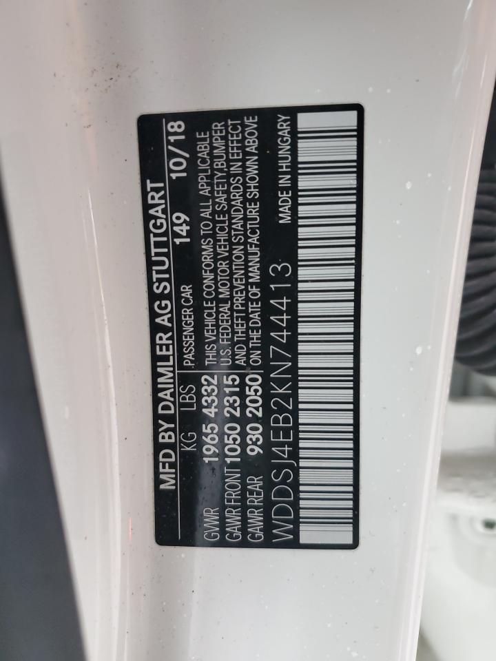 2019 Mercedes-Benz CLA-klasse VIN WDDSJ4EB2KN744413 Copart auction photo, rear end damage thumbnail 12