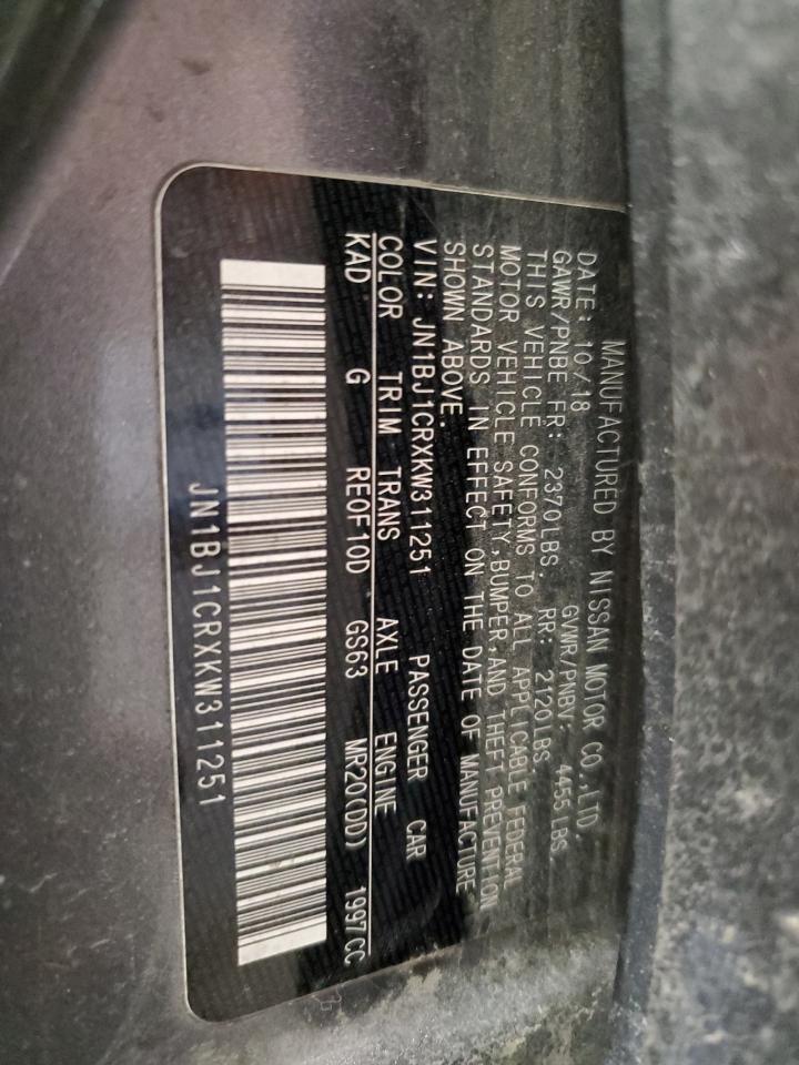 2019 Nissan Rogue VIN JN1BJ1CRXKW311251 Copart auction photo, front end damage thumbnail 14