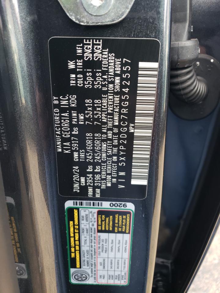 2024 KIA Telluride VIN 5XYP2DGC7RG542557 Copart auction photo, water/flood damage thumbnail 12