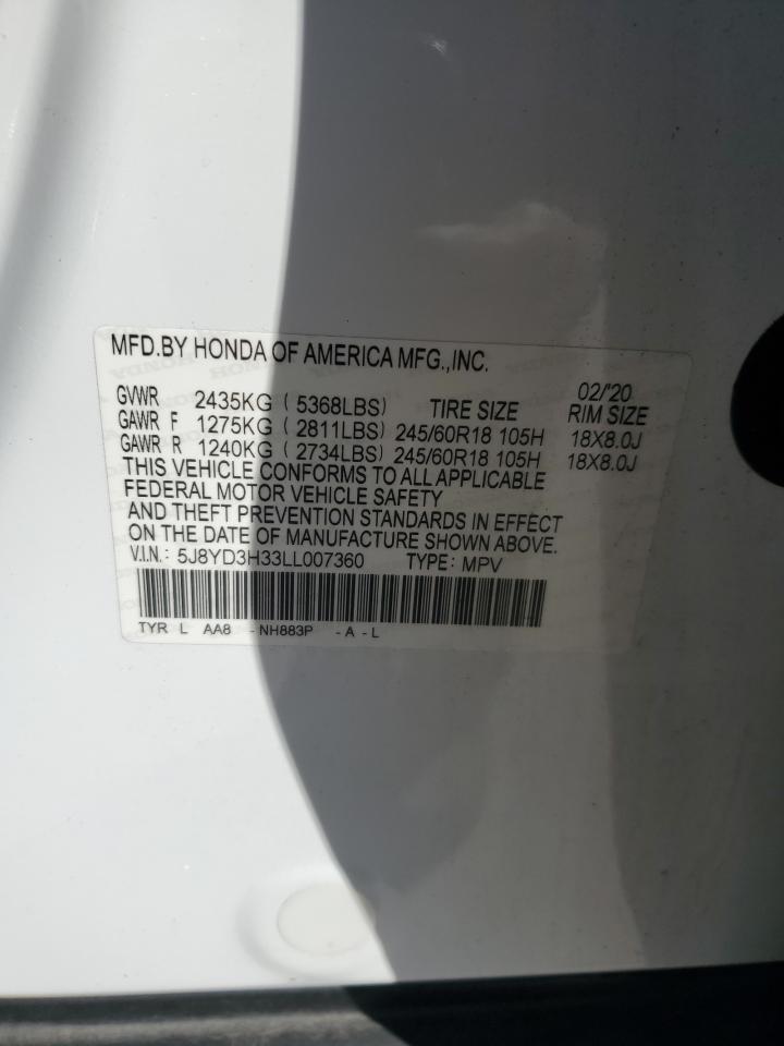 2020 Acura MDX VIN 5J8YD3H33LL007360 Copart auction photo, rear end / top/roof damage thumbnail 12