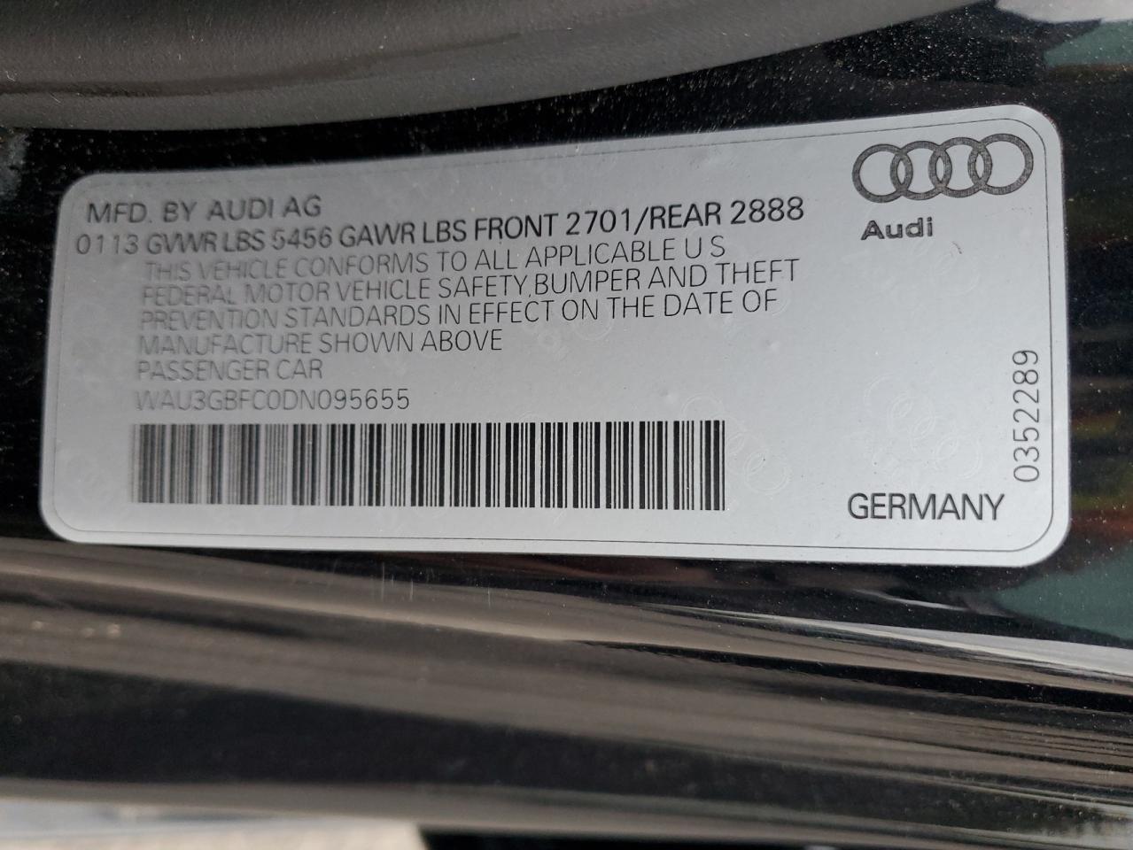 2013 Audi A7 VIN WAU3GBFC0DN095655 Copart auction photo, hail damage thumbnail 12