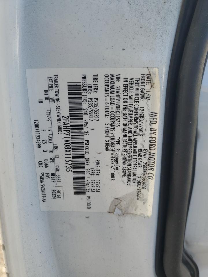 2008 Ford Crown Victoria VIN 2FAHP71V08X115735 Copart auction photo, side damage thumbnail 12