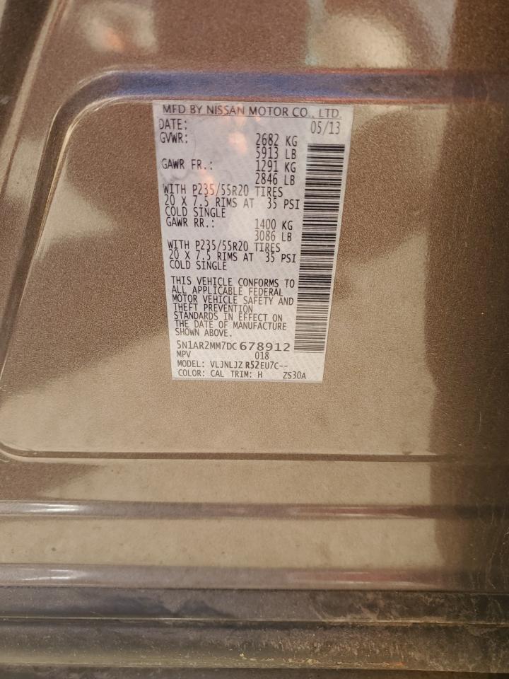 2013 Nissan Pathfinder VIN 5N1AR2MM7DC678912 Copart auction photo, front end damage thumbnail 13