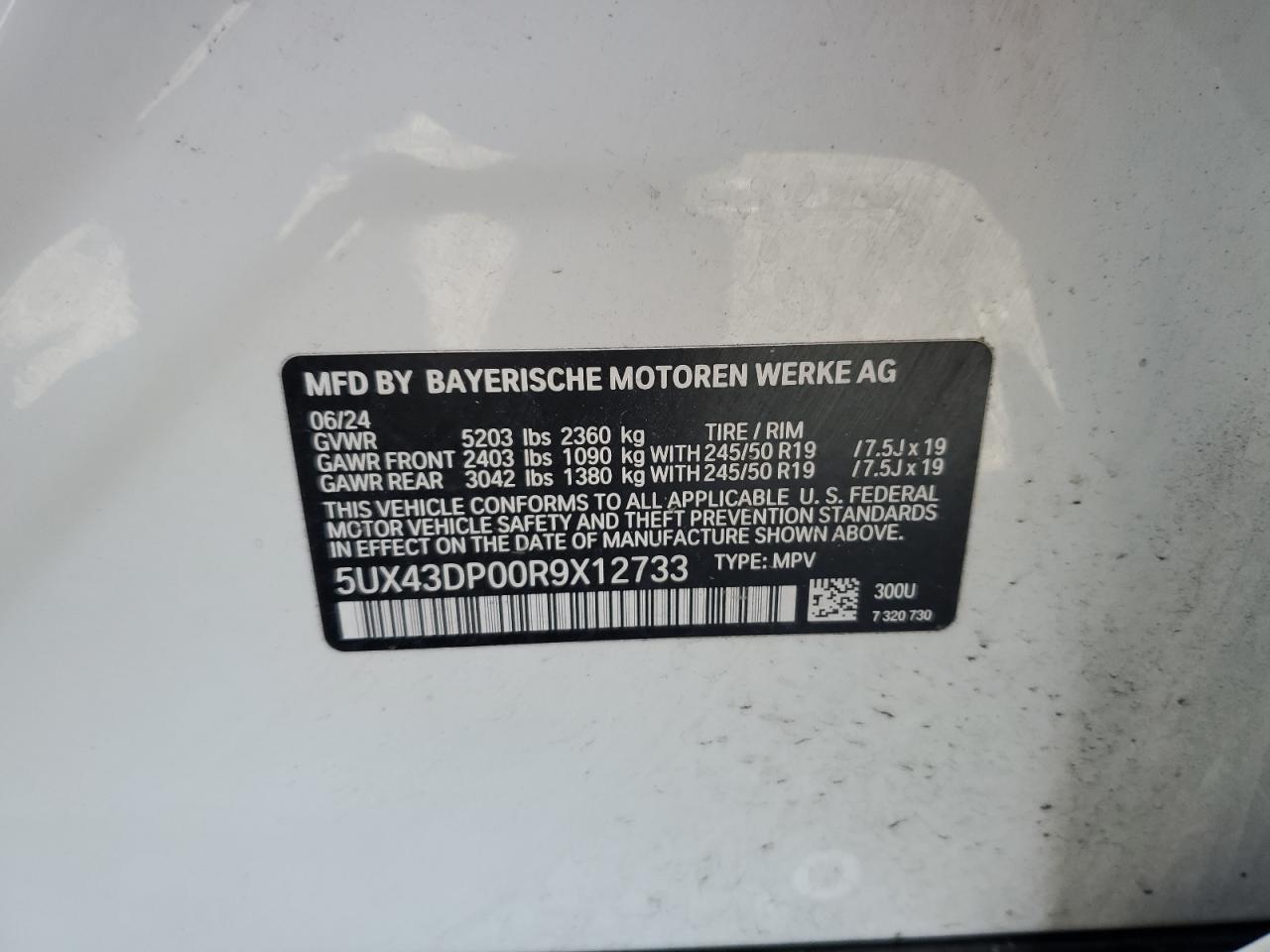 2024 BMW X3 VIN 5UX43DP00R9X12733 Copart auction photo, front end damage thumbnail 14