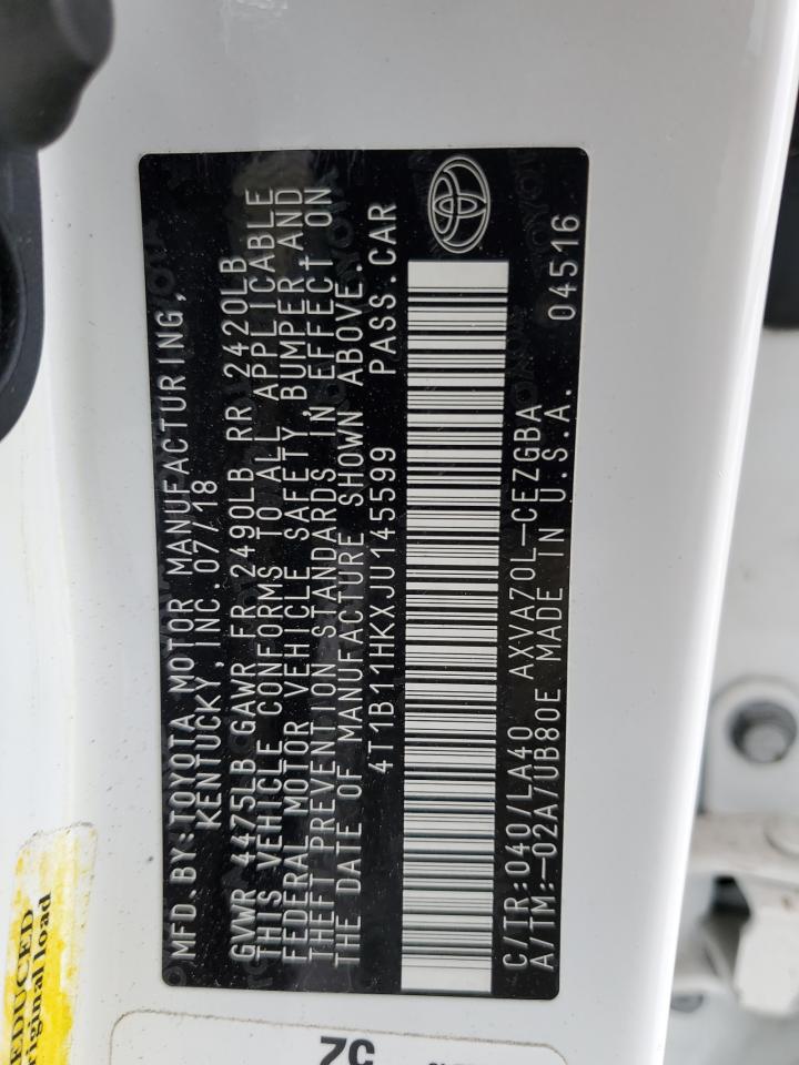 2018 Toyota Camry VIN 4T1B11HKXJU145599 Copart auction photo, front end / side damage thumbnail 12