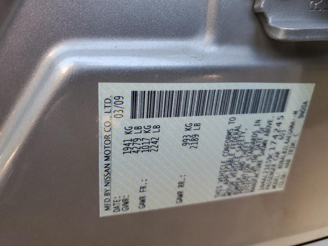 2009 Nissan Altima VIN 1N4AL21E59C174245 Copart auction photo, front end damage thumbnail 13