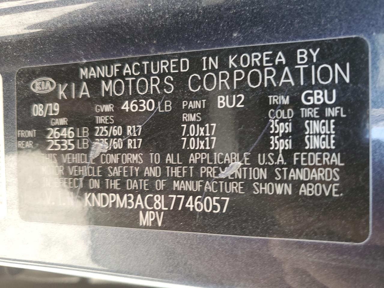 2020 KIA Sportage VIN KNDPM3AC8L7746057 Copart auction photo, front end damage thumbnail 13