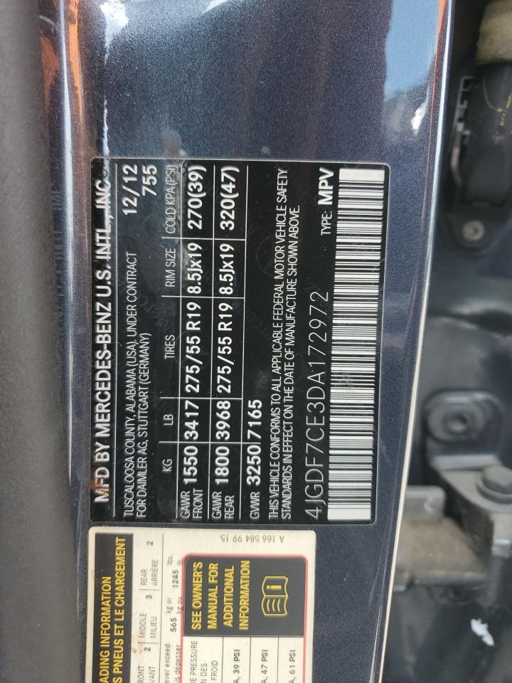 2013 Mercedes-Benz GL-klasse VIN 4JGDF7CE3DA172972 Copart auction photo, front end damage thumbnail 13