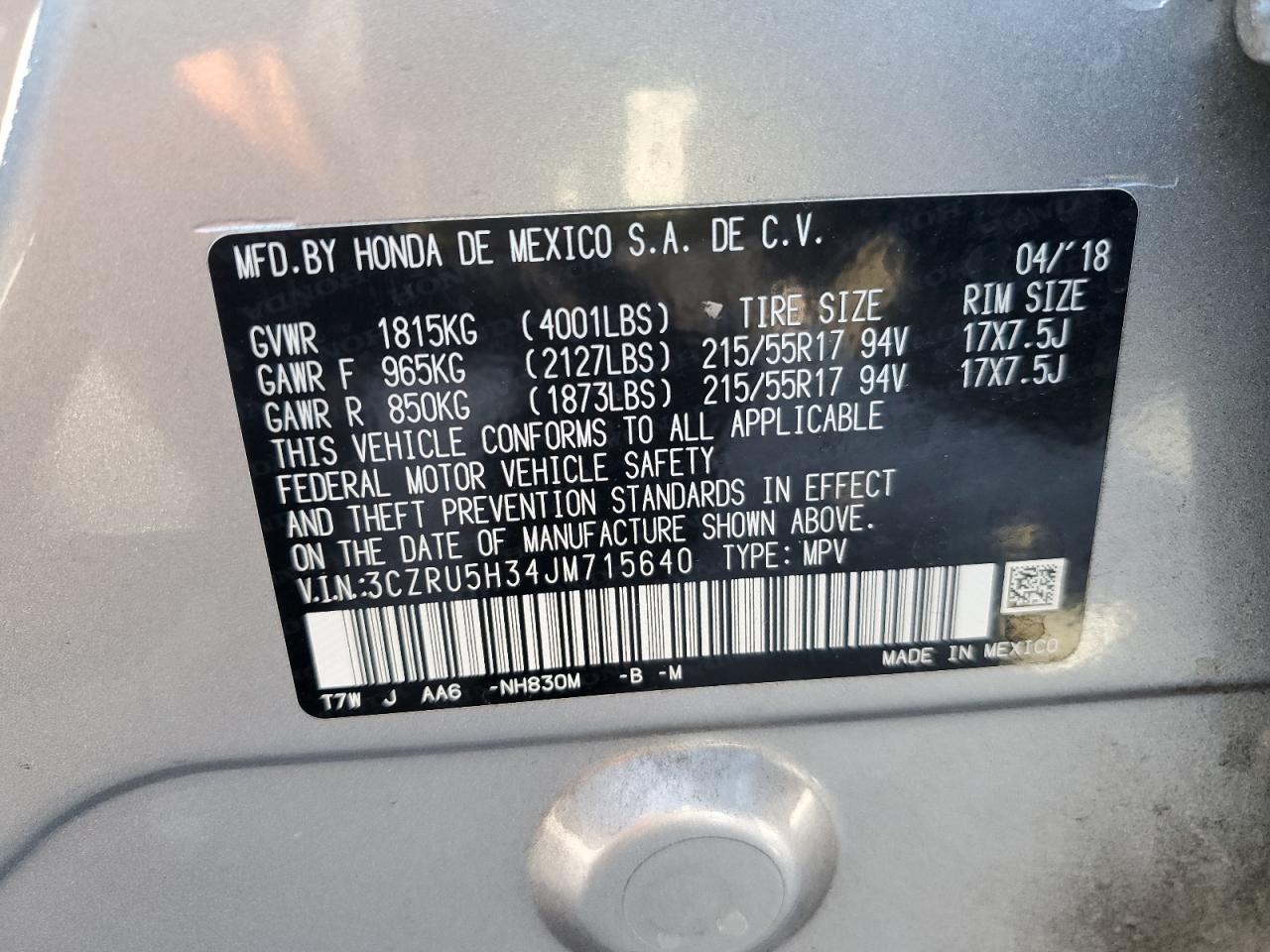 2018 Honda HR-V VIN 3CZRU5H34JM715640 Copart auction photo, front end damage thumbnail 16