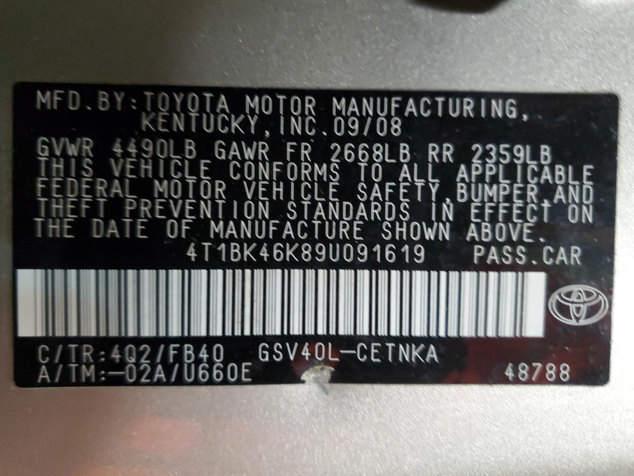 2009 Toyota Camry VIN 4T1BK46K89U091619 Copart auction photo, front end damage thumbnail 14