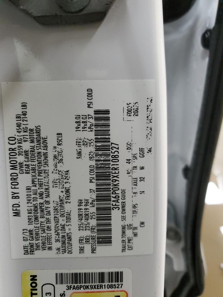 2014 Ford Fusion VIN 3FA6P0K9XER108527 Copart auction photo, rear end / side damage thumbnail 12