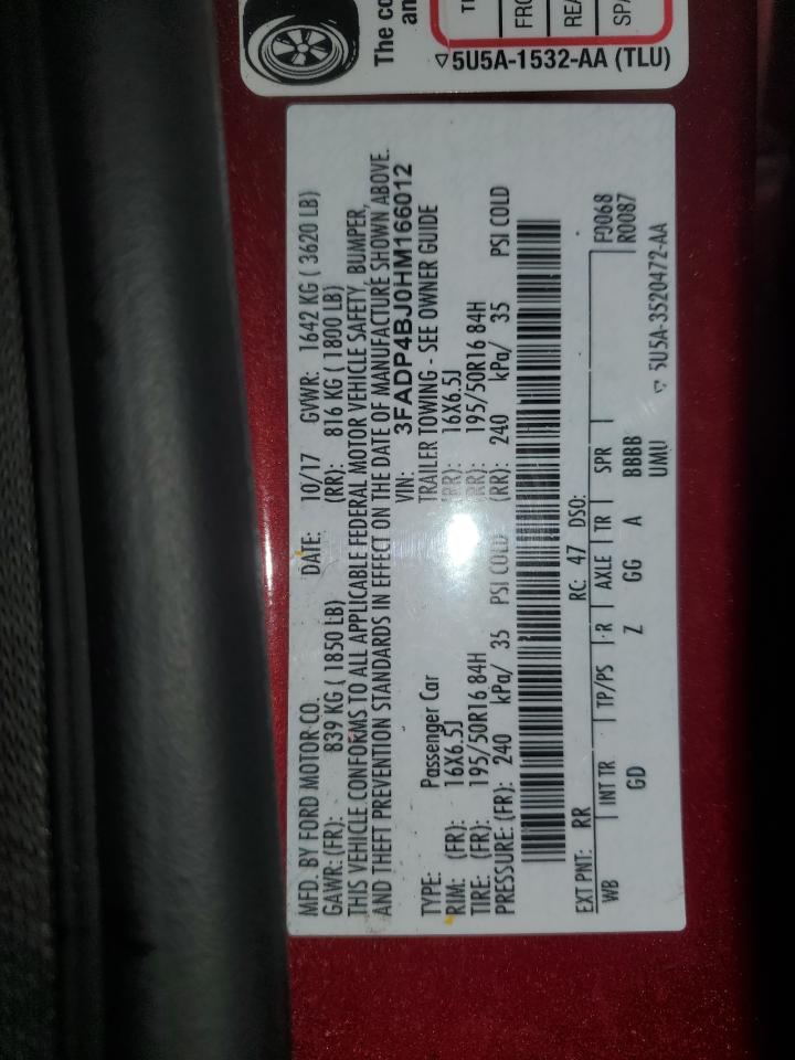 2017 Ford Fiesta VIN 3FADP4BJ0HM166012 Copart auction photo, rear end / side damage thumbnail 12