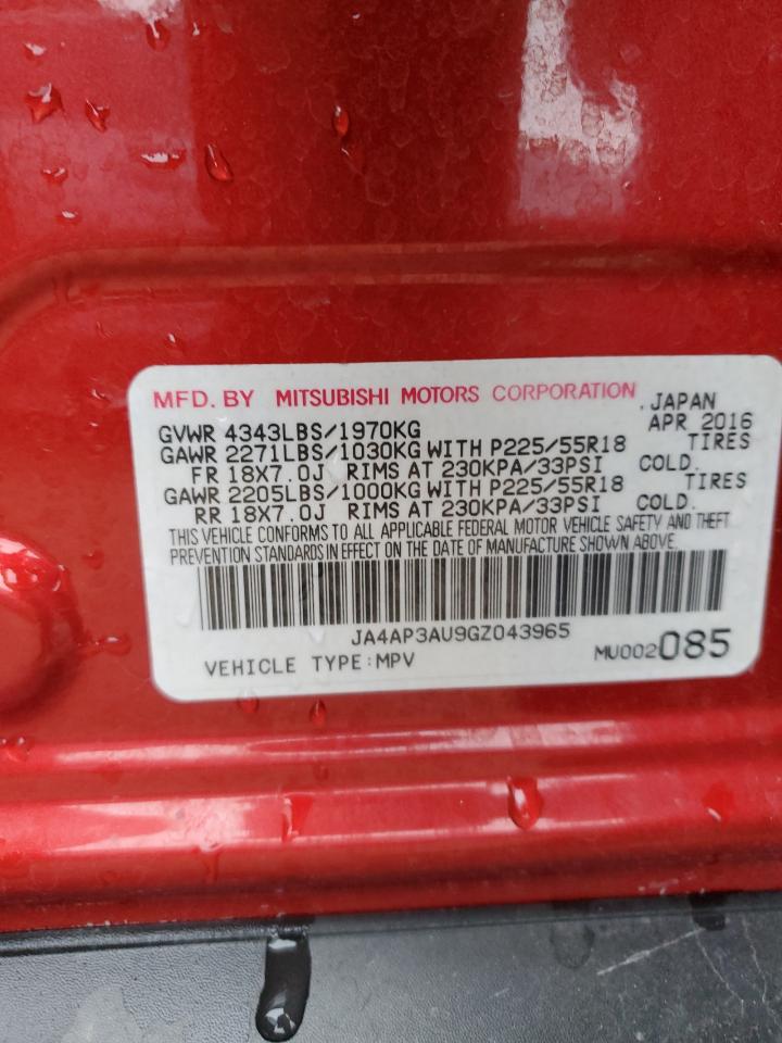 2016 Mitsubishi Outlander VIN JA4AP3AU9GZ043965 Copart auction photo, front end damage thumbnail 16