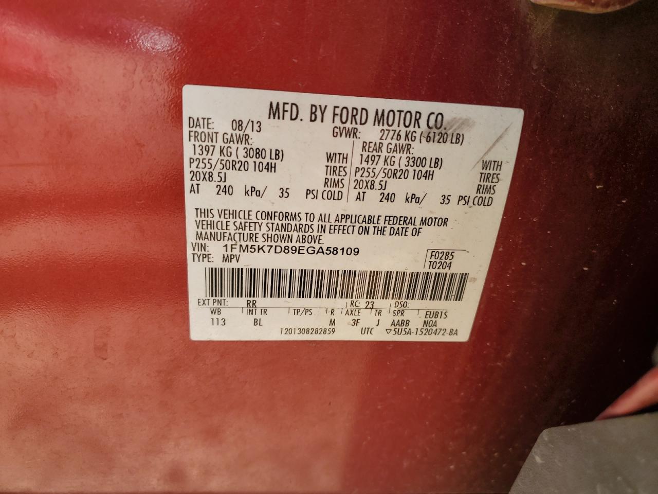 2014 Ford Explorer VIN 1FM5K7D89EGA58109 Copart auction photo, all over damage thumbnail 15